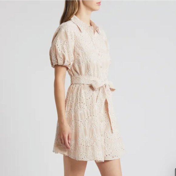 NWT Sam Edelman Short Sleeve Tan Eyelet Button Front Shirtdress in Women's 16 - Picture 11 of 16